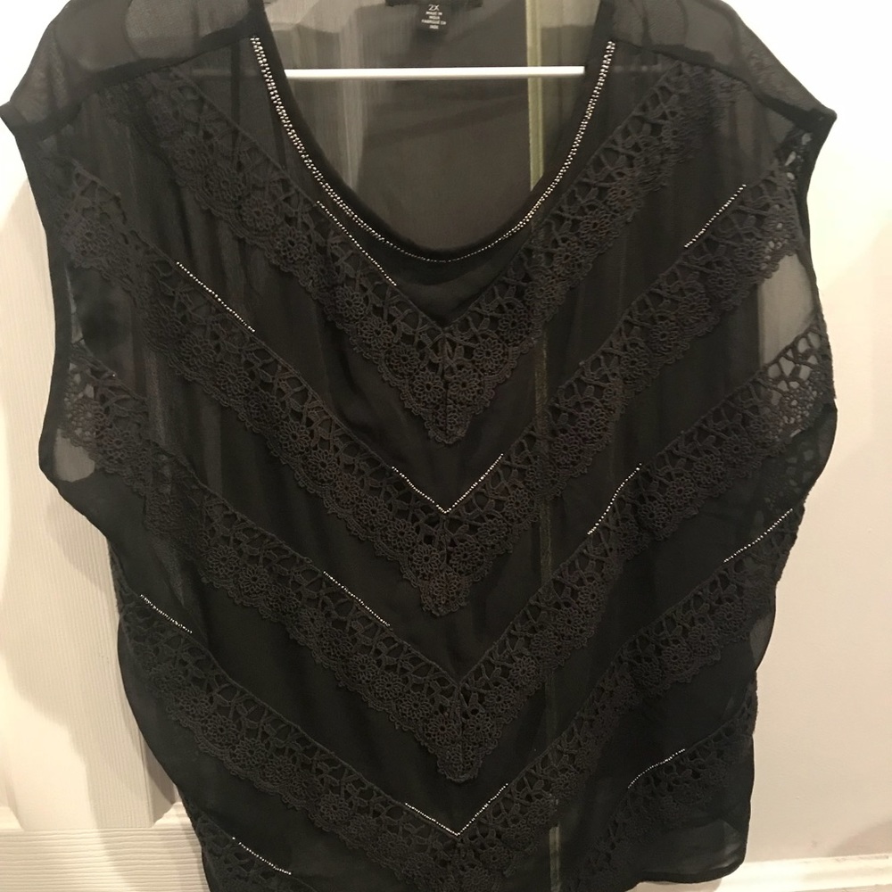 Sheer black top with lace and bead detailing